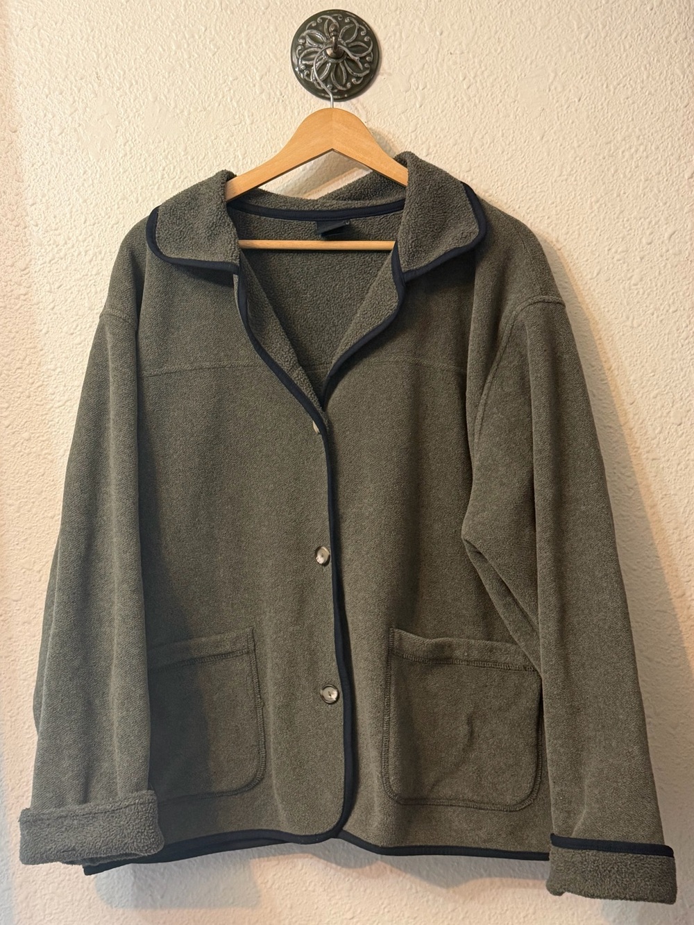 The North Face Olive Green Fleece Jacket with Black Trim